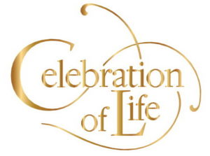 Celebration of Life in gold script